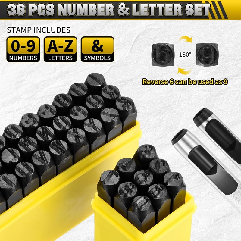 WorkBless 36PCS Metal Stamping Kit, 5/16" (8mm) Steel Number and Letter Punch Set, Include A-Z Alphabet, Number 0-8, & Symbol, Stamping Tool for Imprinting Plastic, Wood, Leather, Jewelry - Image 2